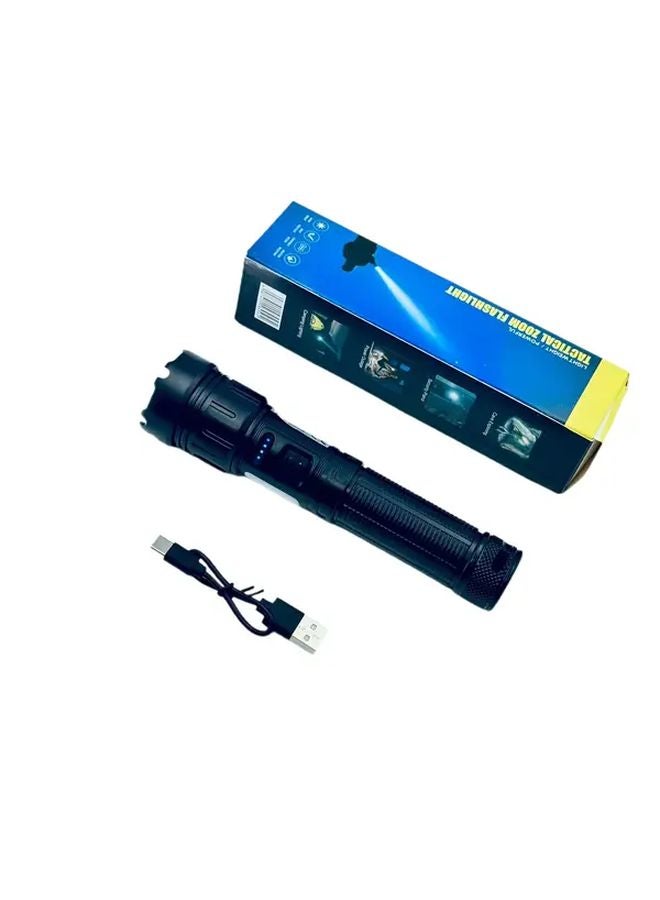 High Power Rechargeable Flashlight Black 1200mAh 6 Level Dimming Side Light - Image 1