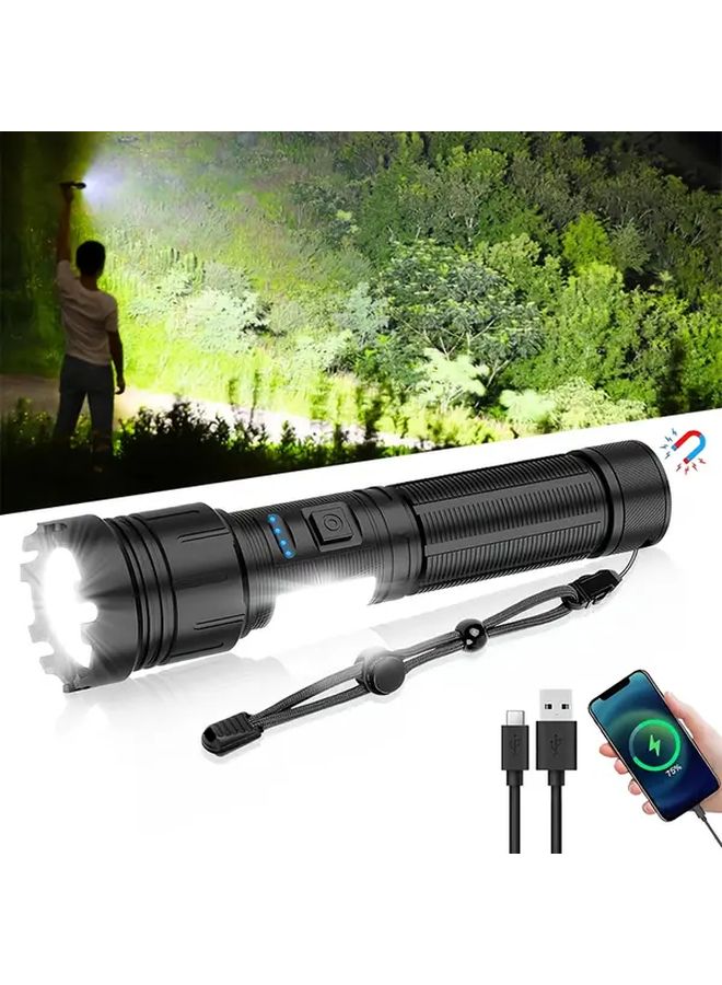 High Power Rechargeable Flashlight Black 1200mAh 6 Level Dimming Side Light - Image 2