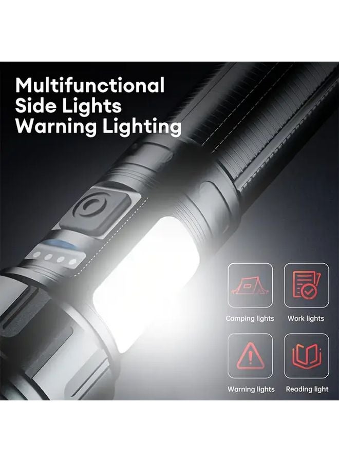High Power Rechargeable Flashlight Black 1200mAh 6 Level Dimming Side Light - Image 3