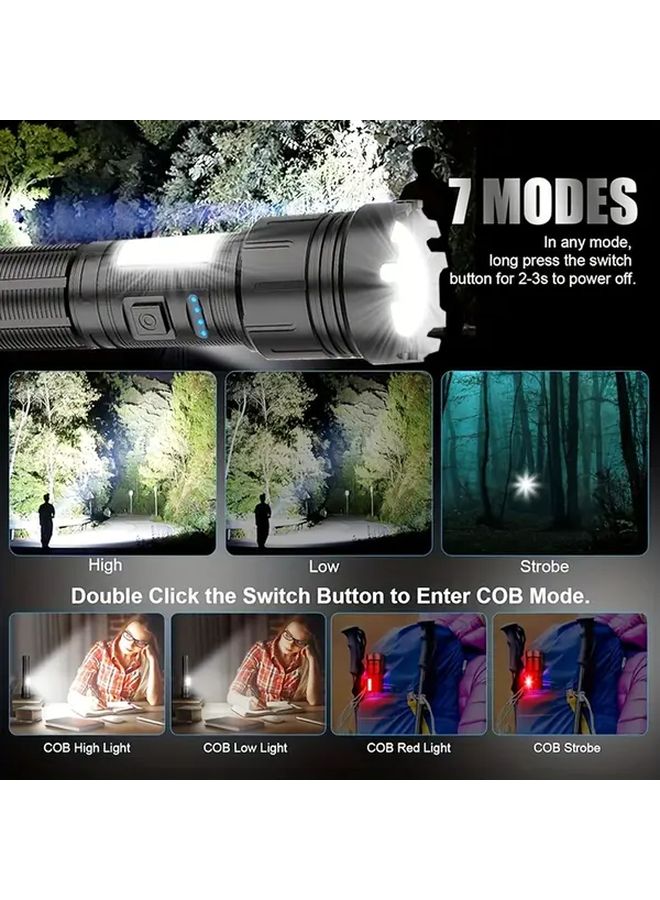 High Power Rechargeable Flashlight Black 1200mAh 6 Level Dimming Side Light - Image 5