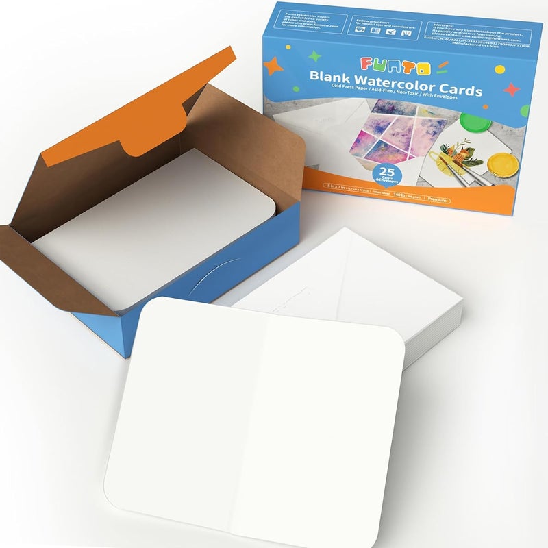 Funto Blank Watercolor Cards and Envelopes 50 Cards 5x7 140lb300gsm White AcidFree Heavyweight Paper for All Occasions