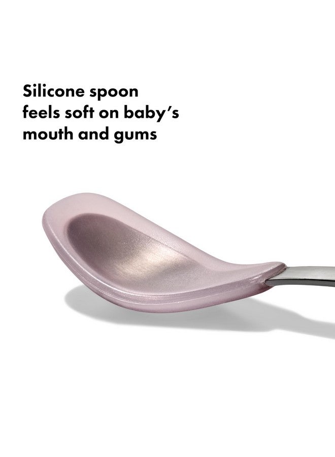 OXO Tot Feeding Spoon Set with Soft Silicone - Opal and Blossom - Image 4