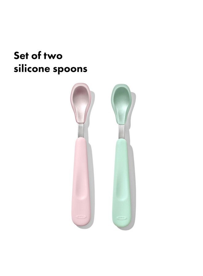 OXO Tot Feeding Spoon Set with Soft Silicone - Opal and Blossom - Image 5