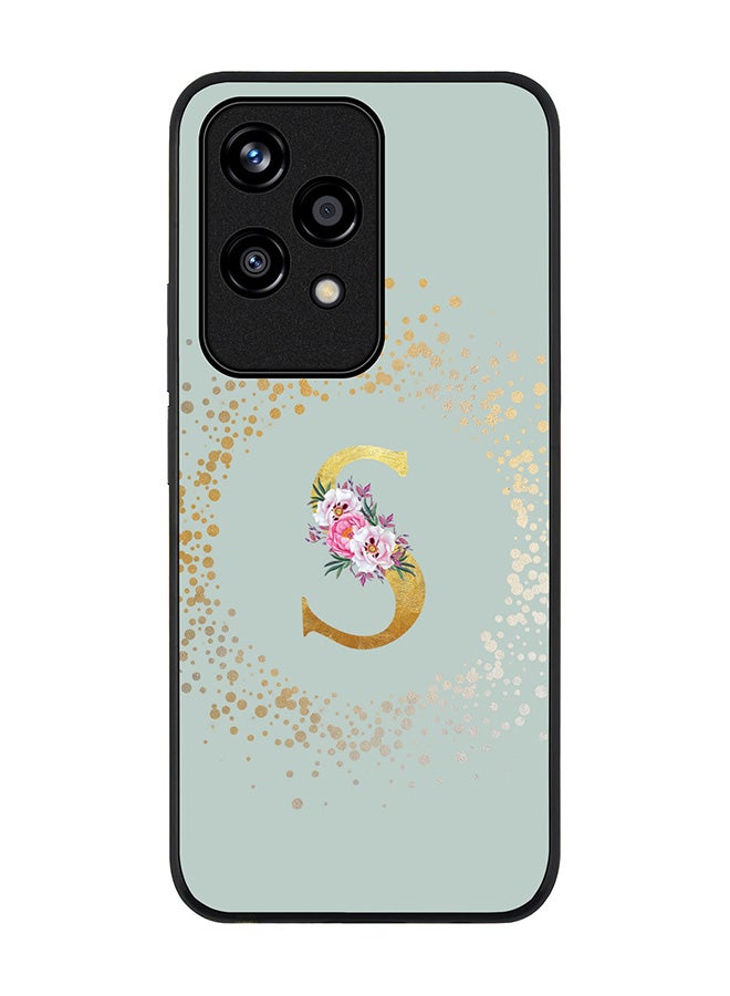 Rugged Black edge case for Honor 200 Lite, Slim fit Case Flexible Cover - Custom Monogram Initial Letter Floral Pattern Alphabet - S (Light Grey )