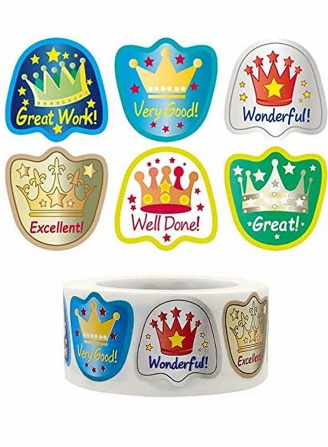 SYOSI 500 Pieces Kinds of Crown Stickers 6 Designs Reward Suitable for Children's Teachers Adults Parents Classroom School Work Learning and Training Gifts - Image 1
