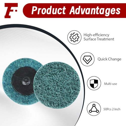 findmall 50Pcs 2 Inch Blue Quick Change Surface Prep Conditioning Discs, Fine Grit for Cleaning, Finishing and Deburring on Metals - Image 5