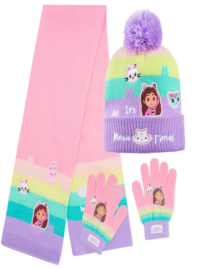Gabby's Dollhouse Girls Beanie Hat Scarf and Gloves Set Winter Accessories Set - Image 1