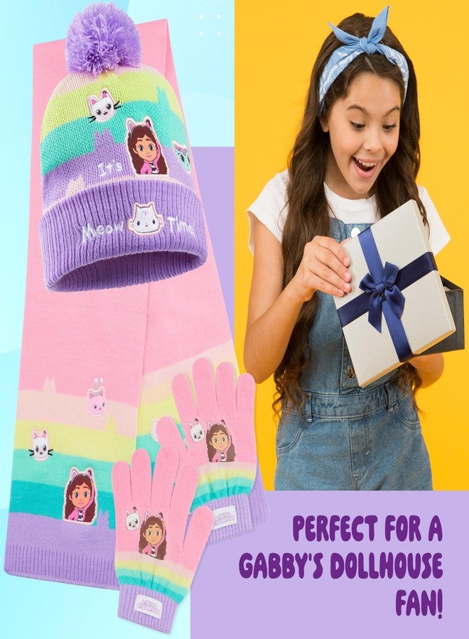 Gabby's Dollhouse Girls Beanie Hat Scarf and Gloves Set Winter Accessories Set - Image 3