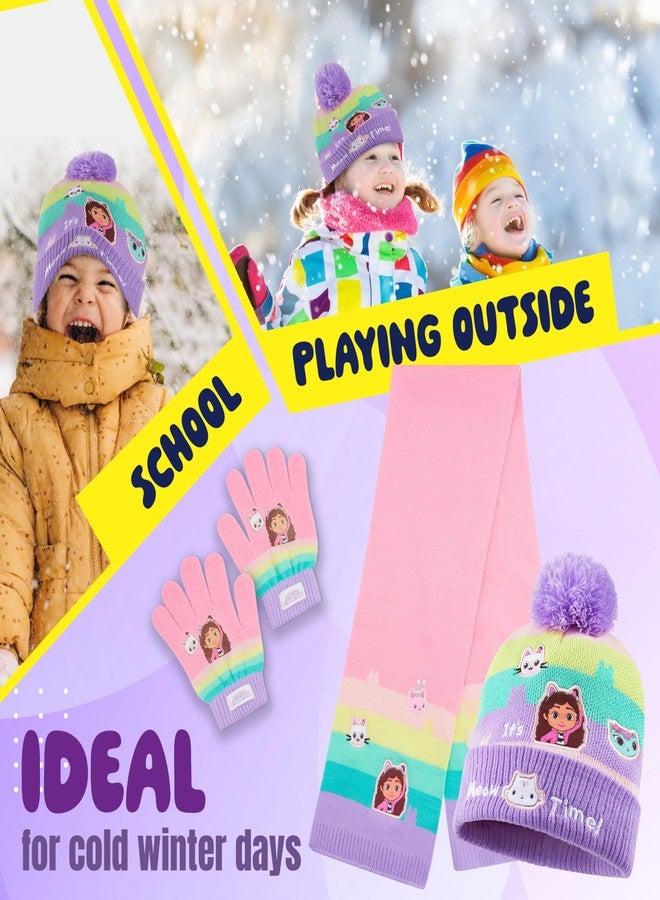 Gabby's Dollhouse Girls Beanie Hat Scarf and Gloves Set Winter Accessories Set - Image 4