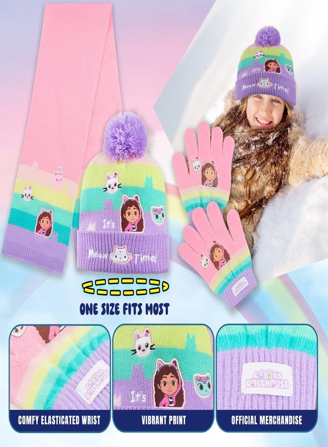 Gabby's Dollhouse Girls Beanie Hat Scarf and Gloves Set Winter Accessories Set - Image 5