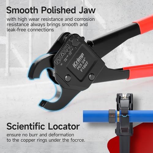 IWISS iCrimp Angle Head F1807 PEX Pipe Crimping Tool for Copper Rings - 1/2&3/4-inch Two Crimper Set with Cutter, Suitable for Tight Spaces - Image 2