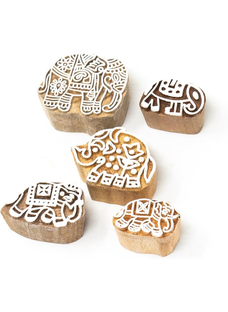 Hashcart Hashcart Wooden Stamp Block  Printing Stamp Design Set  Block for Printing Saree Border  Dresses Craft Card Making Scrapbook Clay Pottery  Set of 5  - Image 1