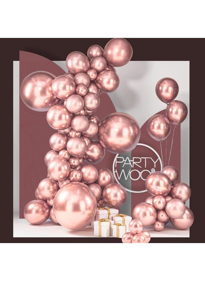 PartyWoo - Metallic Rose Gold Balloons 100 Pcs Rose Gold Metallic Balloons Different Sizes Pack Of 18 Inch 12 Inch 10 Inch 5 Inch Rose Gold Balloons For Balloon Arch Party Decorations Rose Goldg107 - Image 1