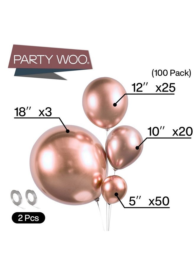 PartyWoo - Metallic Rose Gold Balloons 100 Pcs Rose Gold Metallic Balloons Different Sizes Pack Of 18 Inch 12 Inch 10 Inch 5 Inch Rose Gold Balloons For Balloon Arch Party Decorations Rose Goldg107 - Image 1