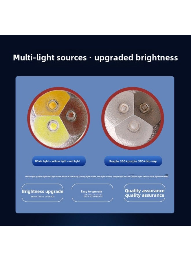 Four Light Source/six Light Source Jade Identification Flashlight Stepless Dimming Rechargeable Small Caliber Digital Flashlight-Product Specifications:Four Light Sources (white And Yellow + 365 Purple 395 Purple) - Image 2
