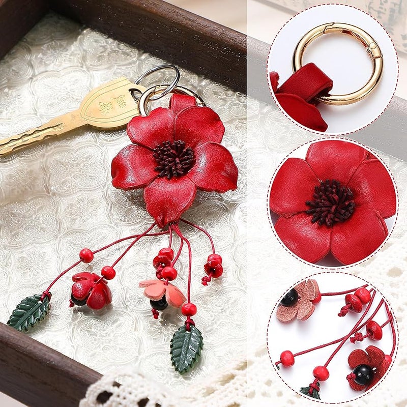 Inbagi Leather Leaf Flower Tassel Keychain Boho Accessories Cute Keychains for Women Wallet Bag Purse Ring Pendant Charms - Image 3