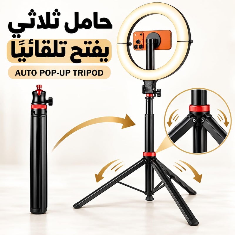Highdas 10 Inch FoldAble Magnetic Ring Light with Pop Up Tripod for iPhone Mag Safe,5000mAh Rechargeable Ring Light 3000k-6500K Phone Tripod with Light for Video, Photography, Live Stream, TikTok, YouTube - Image 2