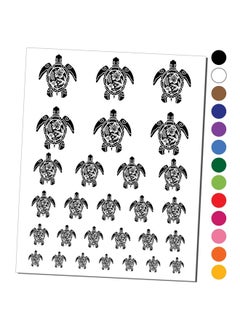 Tribal Hibiscus Sea Turtle Temporary Tattoo Water Resistant Fake Body Art Set Collection - Black
