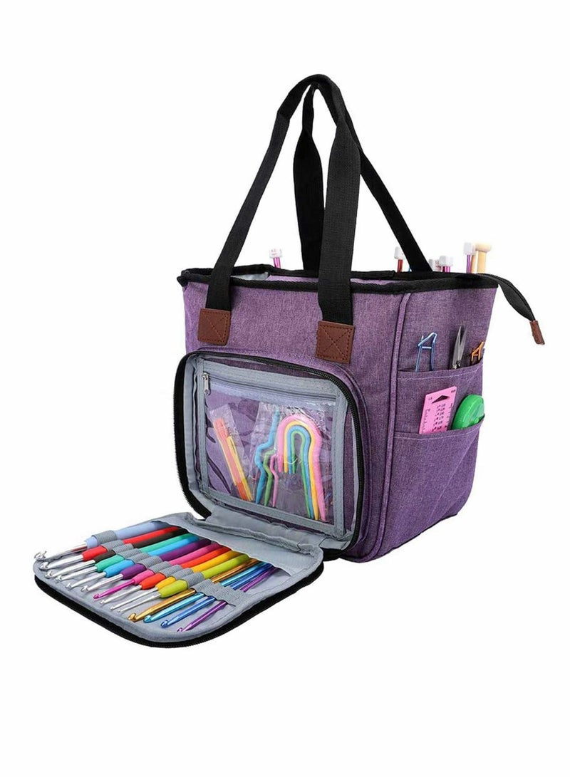 Y&D Knitting Bag Portable, Yarn Storage Tote Bag, Portable Cotton with Slits & Pockets for Needles, Yarn, Crochet Hooks and Supplies, Prevents Tangling (Only Bag) - Image 1
