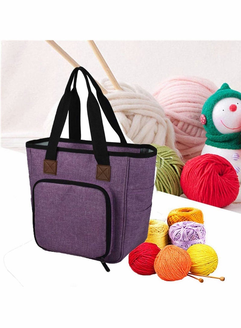 Y&D Knitting Bag Portable, Yarn Storage Tote Bag, Portable Cotton with Slits & Pockets for Needles, Yarn, Crochet Hooks and Supplies, Prevents Tangling (Only Bag) - Image 5