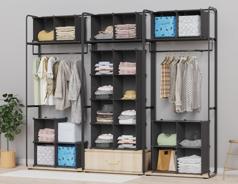 HOMIDEC Closet Organizers and Storage, 9 Cube Storage Organizer, Portable Closet Organizer Cubes Shelves for Clothes, Bedroom, Kids Room, Bathroom, Wardrobe, Garment Racks, Black - Image 3
