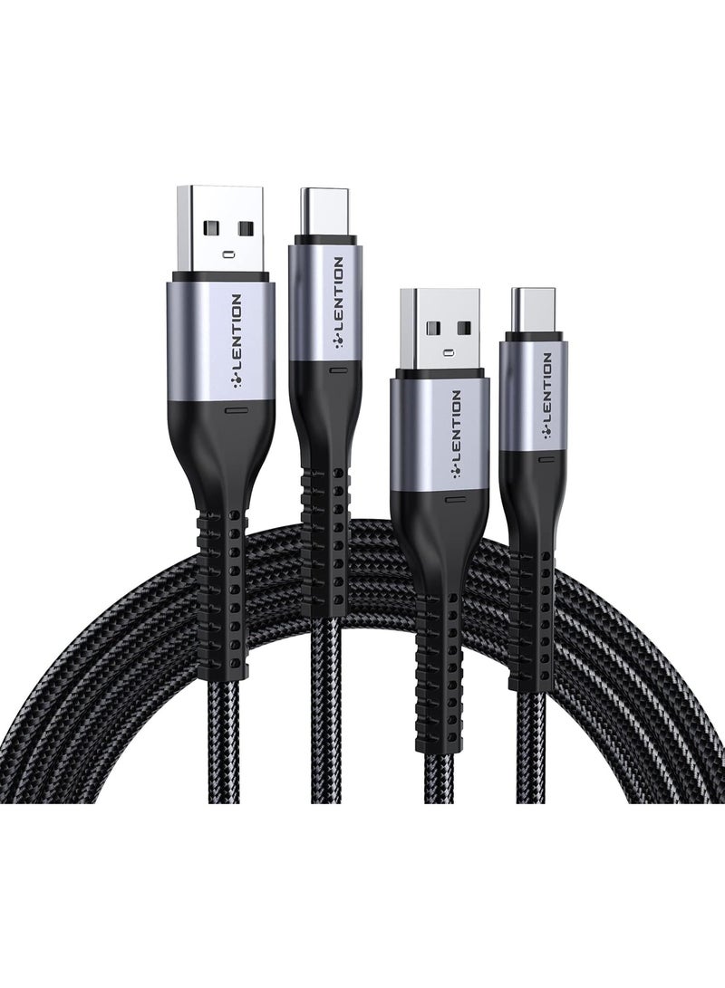 LENTION USB Type C Cable 9V/3A Fast Charging (2-Pack 6.6ft+6.6ft), USB A to USB C 27W Braided Charger Cord Compatible with Samsung Galaxy S10 S10E S9 S8... - Image 1