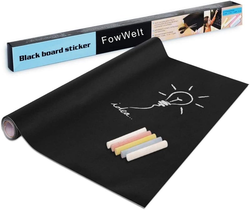 FowWelt Black Board Wall Sticker Removable Decal Chalkboard with 5 Chalks for Home School Office College Room Kitchen Kids (Black Board) (45X200 CM, Black) - Image 1