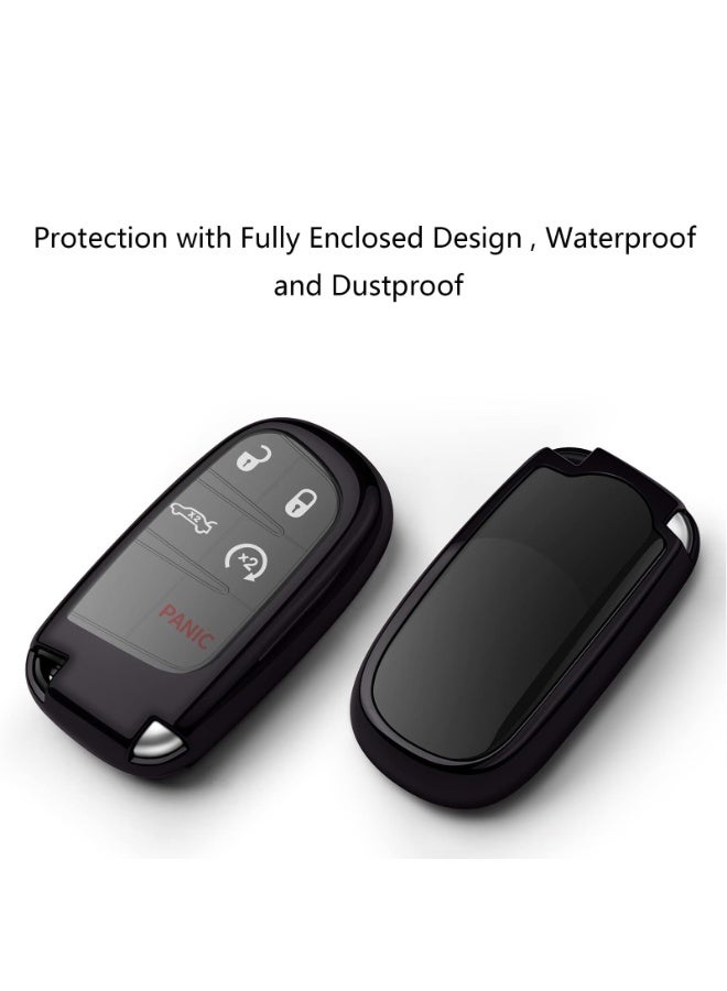 NOSKIN Premium TPU Key Fob Cover Compatible with Jeep Compass, Cherokee, Dodge Journey, Chrysler, Fiat, Black Soft Case with Leather Keychain - Image 2