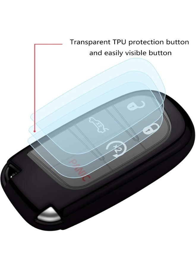 NOSKIN Premium TPU Key Fob Cover Compatible with Jeep Compass, Cherokee, Dodge Journey, Chrysler, Fiat, Black Soft Case with Leather Keychain - Image 4