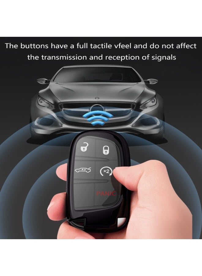 NOSKIN Premium TPU Key Fob Cover Compatible with Jeep Compass, Cherokee, Dodge Journey, Chrysler, Fiat, Black Soft Case with Leather Keychain - Image 3