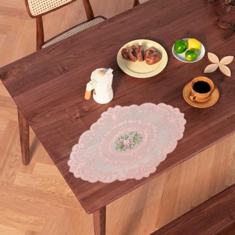 10Pcs Lace Doilies for Table Floral Embroidered Lace Placemats Handmade Crochet Doilies 11'' x 16.5'' Exquisite Retro Victorian Table Mat for Wedding Cup Vase Table Decor Pink - Image 4