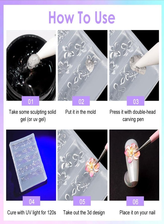 MAYCREATE® 4PCS 3D Gel Nail Art Flower Molds Silicone Nail Molds DIY Flower Charms for Nails Design Spring Summer Flowers Silicone Mold Floral Nail Stencils Manicure Carved Template Blossom - Image 3