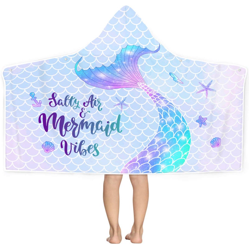 Bonsai Tree Mermaid Kids Hooded Beach Towel Mermaid Tail Microfiber Hooded Poncho Towel for Girls 30x50 Mermaid Scales Pink Soft Absorbent Bath Towels Bathrobe with Hood for Swin Pool