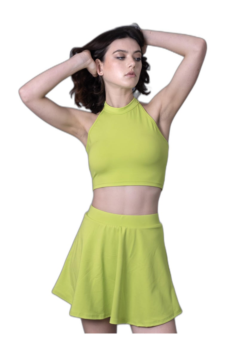 Keepfit Halter Neck TOP and Flowy Skirt Swimset for Women Lemon Yellow |Swimming Suit for Women - Image 1