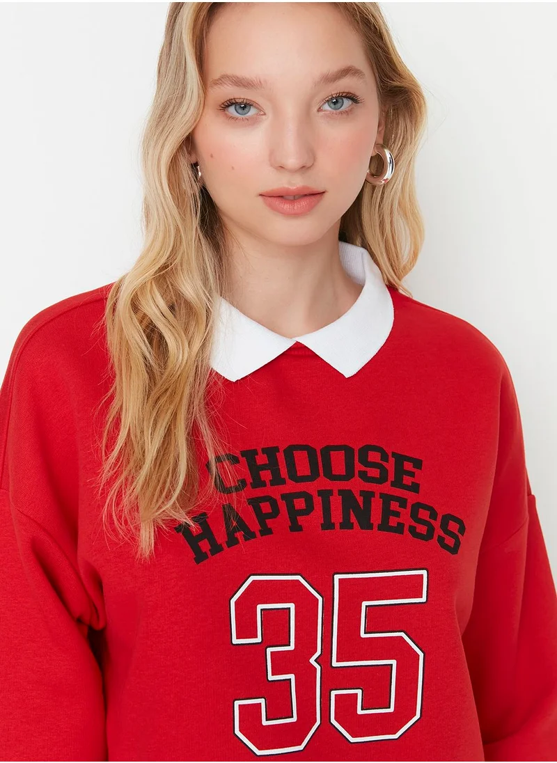 trendyol Polo Neck Graphic Sweatshirt