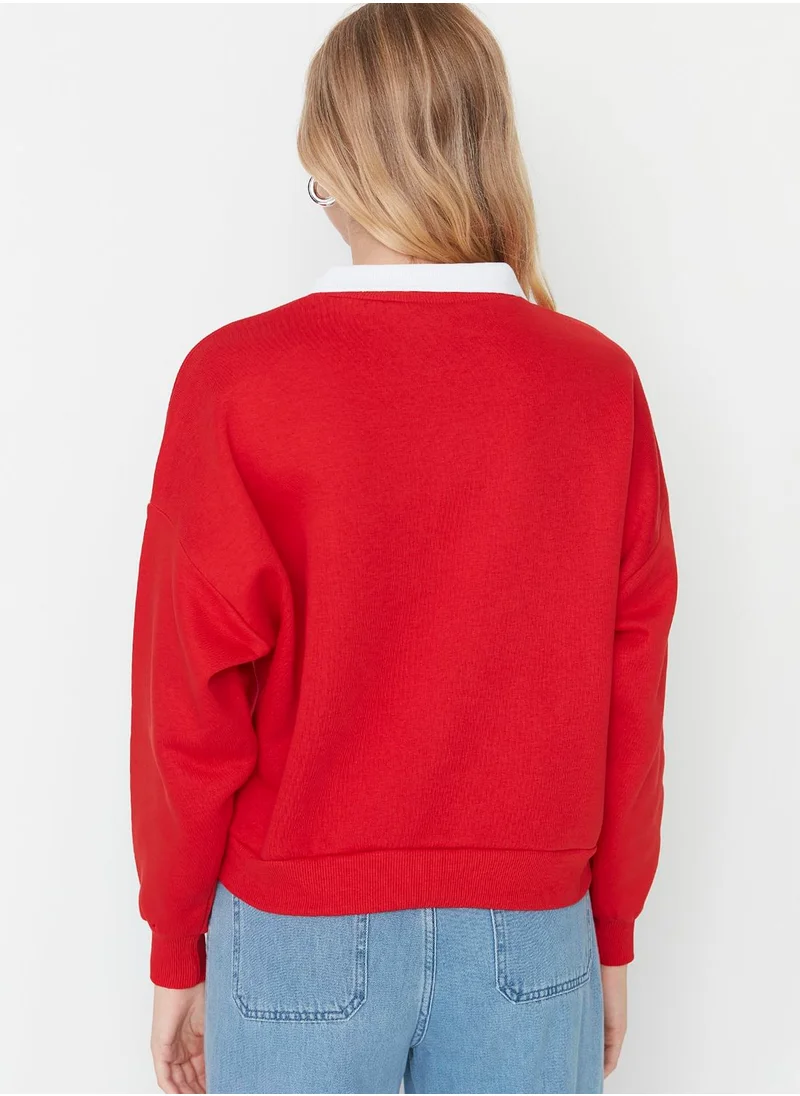trendyol Polo Neck Graphic Sweatshirt