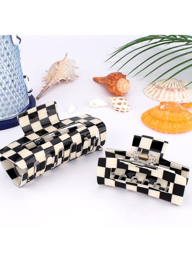 AOPRIE Hair Clips For Women Chess Boards Style Large & Medium Size Claw Clip For Girls Hair Clips Claw Hair Accessories For Women Girls White Black 2 Pack - Image 5