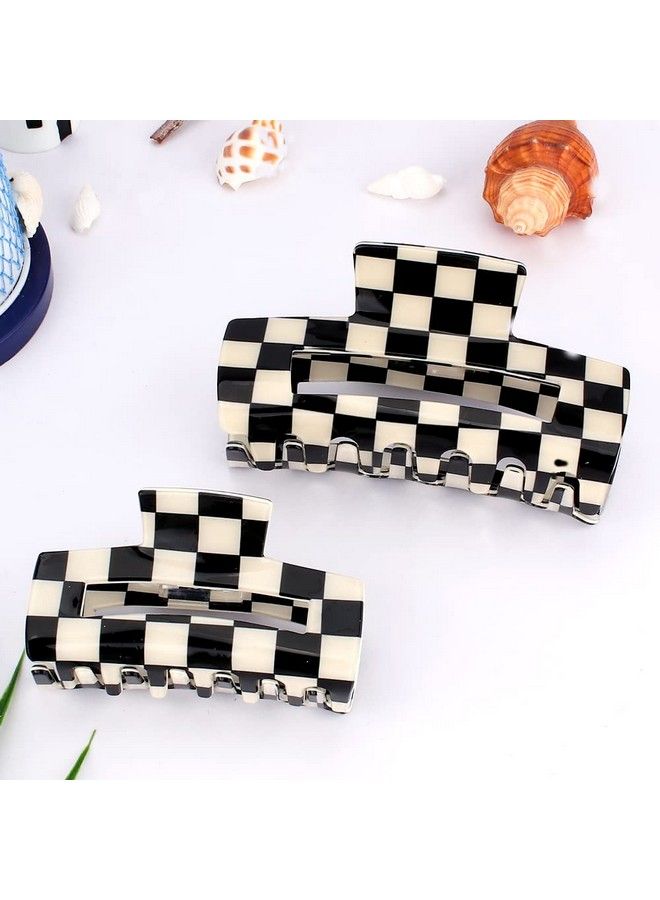 AOPRIE Hair Clips For Women Chess Boards Style Large & Medium Size Claw Clip For Girls Hair Clips Claw Hair Accessories For Women Girls White Black 2 Pack - Image 4