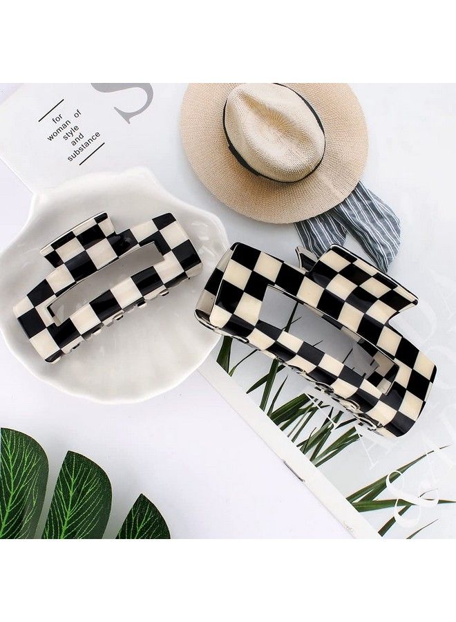 AOPRIE Hair Clips For Women Chess Boards Style Large & Medium Size Claw Clip For Girls Hair Clips Claw Hair Accessories For Women Girls White Black 2 Pack - Image 3