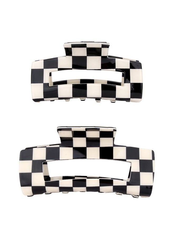 AOPRIE Hair Clips For Women Chess Boards Style Large & Medium Size Claw Clip For Girls Hair Clips Claw Hair Accessories For Women Girls White Black 2 Pack - Image 2