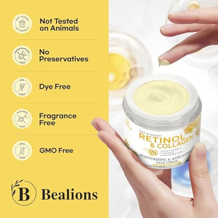 Bealions Retinol Cream for Face Anti Aging: Wrinkle Cream for Face Neck with Collagen Hyaluronic Acid - Night Moisturizer for Men Women - Facial Skin Care Christmas Gift for Mom Dad Sister - Image 4