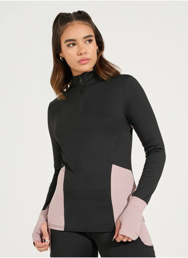 Styli Color Block Half Zip Thumbhole Top & Legging Set