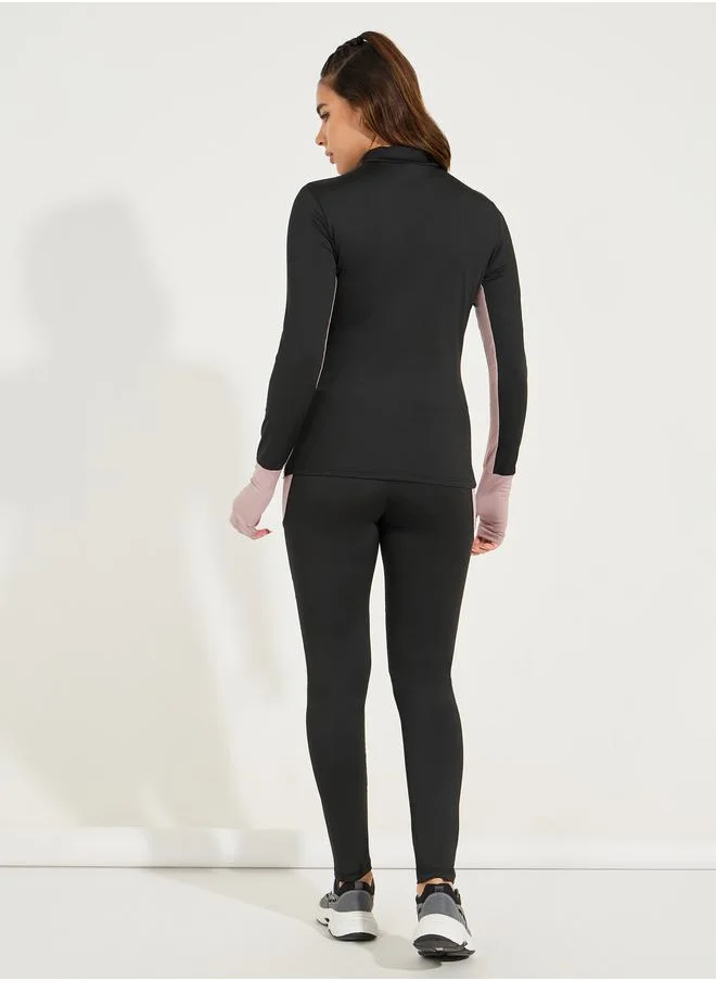 Styli Color Block Half Zip Thumbhole Top & Legging Set
