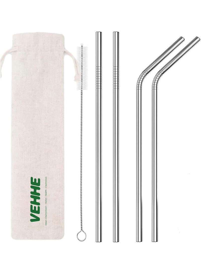 VEHHE Metal Straws Stainless Steel Straws Drinking Straws Reusable - 10.5" Ultra Long 4 + 1 - W/Cleaning Brush for 20/30 Oz for Yeti RTIC SIC Ozark Trail Tumblers (2 Straight|2 Bent|1 Brush) - Image 1
