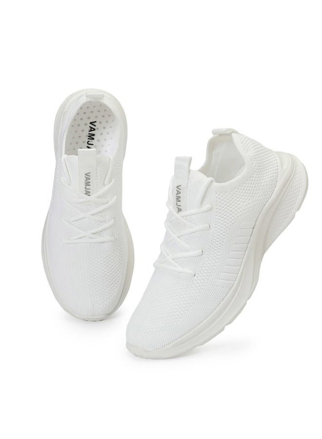 VAMJAM Men's Running Shoes Fashion Sneakers Lightweight Breathable Flying Knitting Lace Up Mesh Walking Shoes Workout Casual Sports Shoes White Size 10.5 - Image 1
