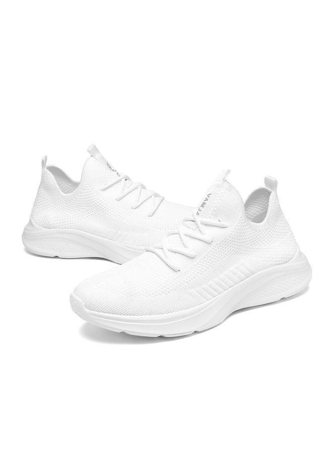 VAMJAM Men's Running Shoes Fashion Sneakers Lightweight Breathable Flying Knitting Lace Up Mesh Walking Shoes Workout Casual Sports Shoes White Size 10.5 - Image 3