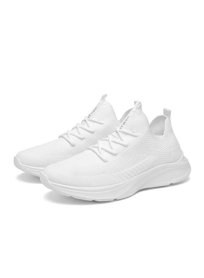 VAMJAM Men's Running Shoes Fashion Sneakers Lightweight Breathable Flying Knitting Lace Up Mesh Walking Shoes Workout Casual Sports Shoes White Size 10.5 - Image 4