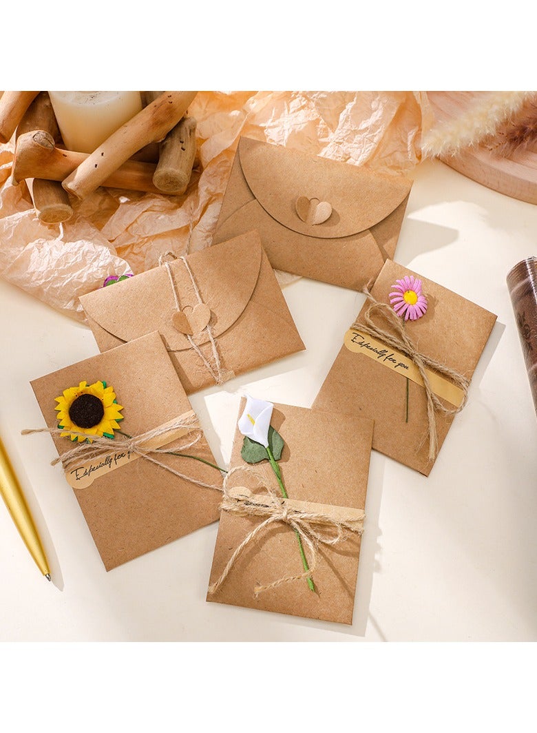 ‌10 Packs Kraft Greeting Cards with Dried Flowers - 10 Floral Designs, Includes Envelopes & Stickers, Blank Note Cards for Friends (6.5x4.3 Inch) - Image 4