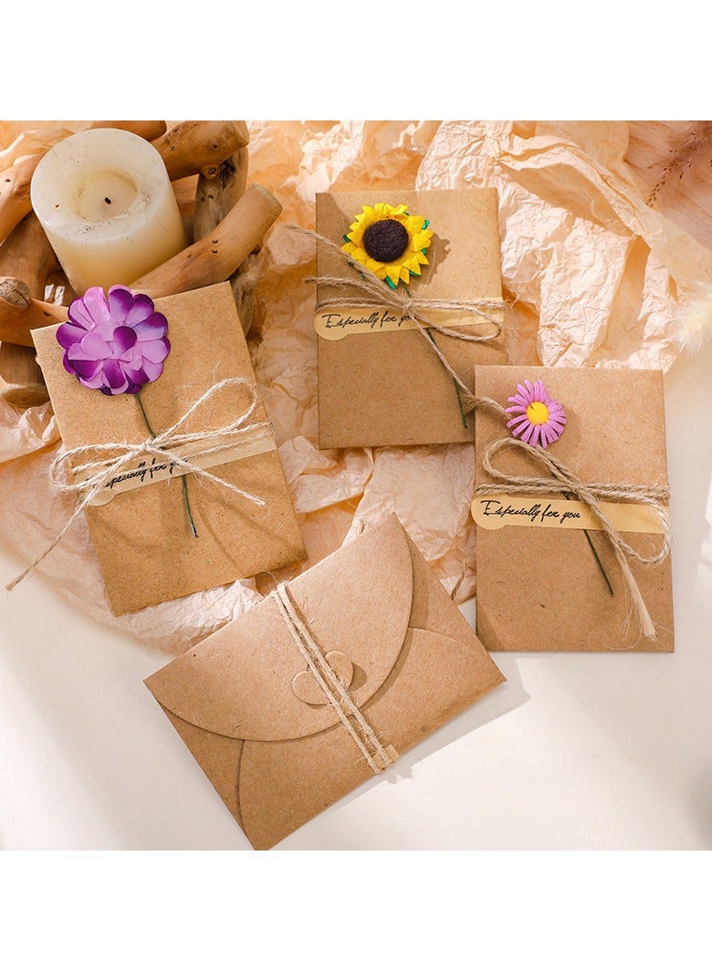 ‌10 Packs Kraft Greeting Cards with Dried Flowers - 10 Floral Designs, Includes Envelopes & Stickers, Blank Note Cards for Friends (6.5x4.3 Inch) - Image 2