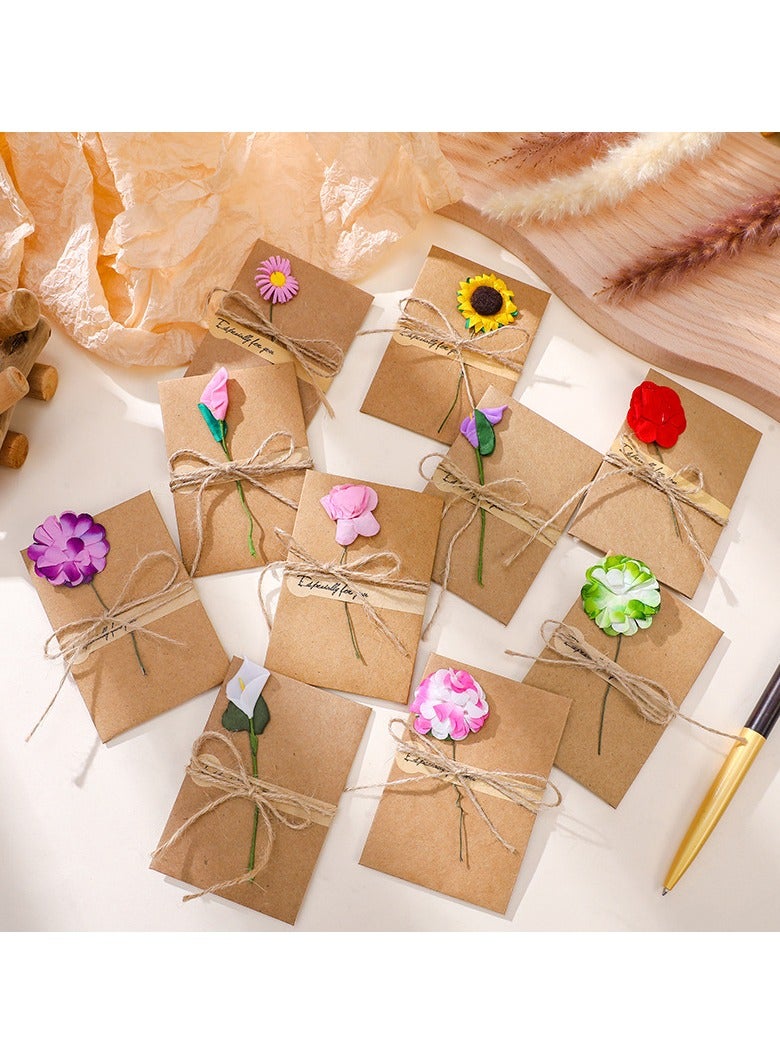 ‌10 Packs Kraft Greeting Cards with Dried Flowers - 10 Floral Designs, Includes Envelopes & Stickers, Blank Note Cards for Friends (6.5x4.3 Inch) - Image 1